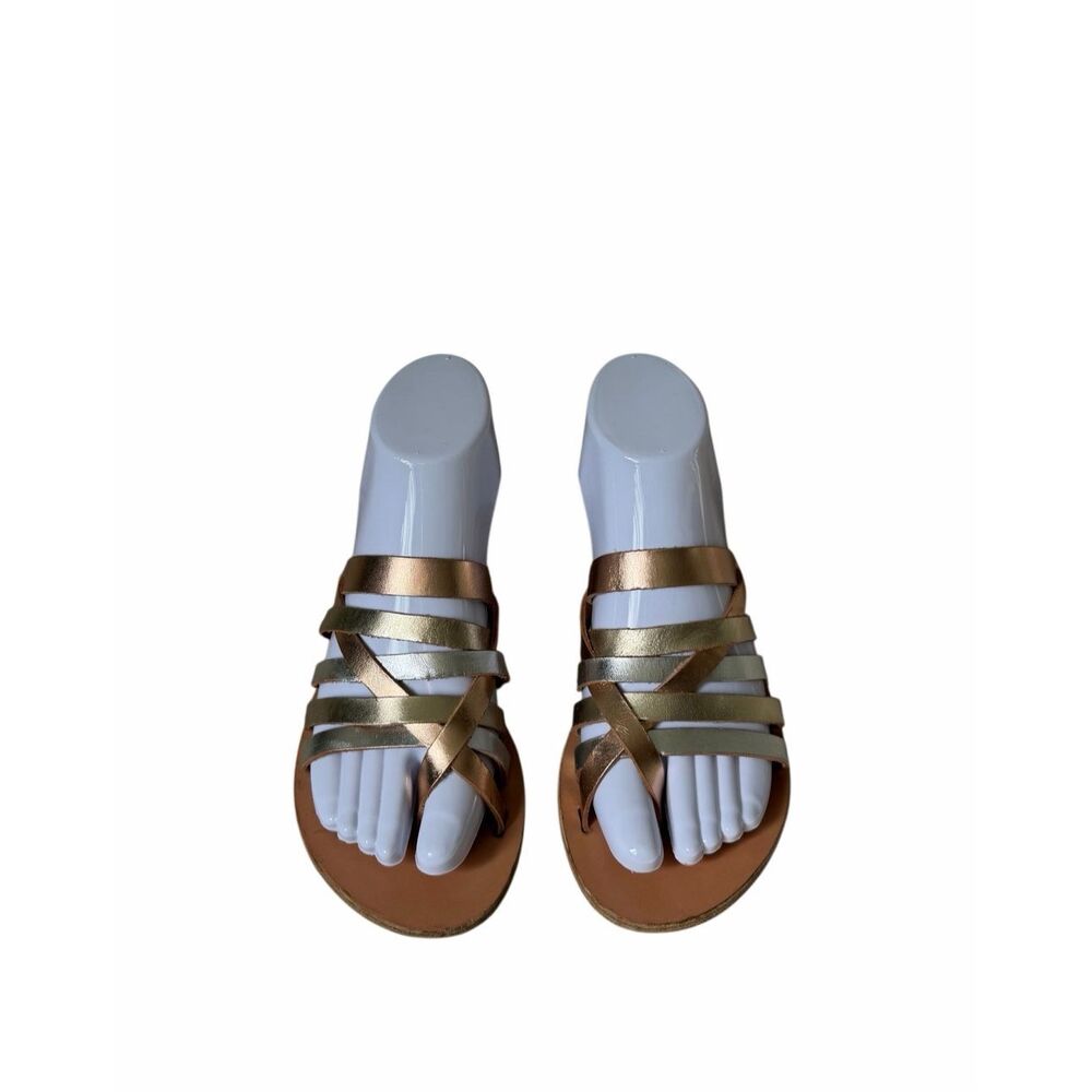 Ancient Greek Sandals Slides Nikki Leather Silver Rose Gold 37 US 7